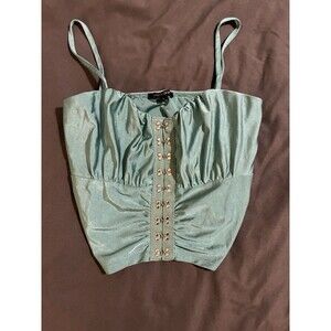 Papermoon Corset Top Blue Aqua Size Large Silver Hardware Shimmer Summer